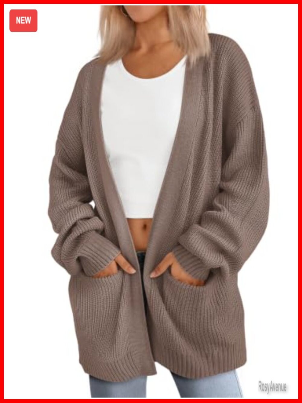Oversized Knit Cardigan Sweater with Pockets Long Sleeve V-Neck Women